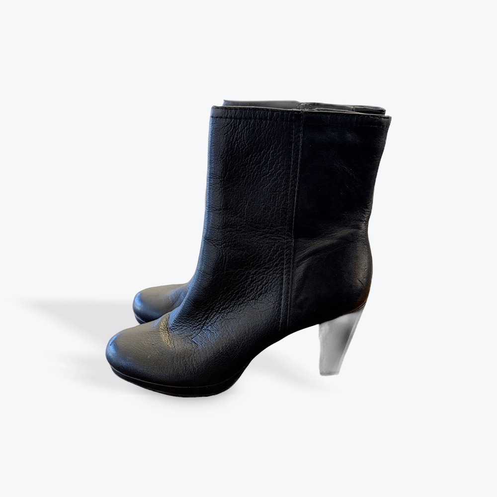 Alex Marie Black Leather Ankle Boots Block Heel Side Zip‎ Women's Size 8.5